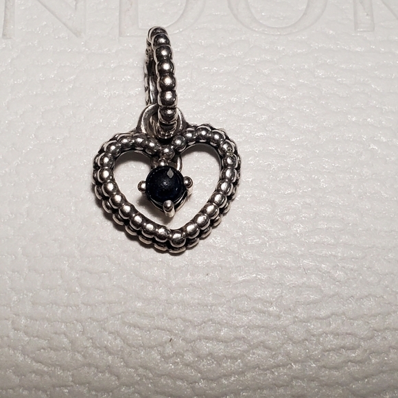Pandora Navy Blue Beaded Heart Dangle Charm - Picture 1 of 7